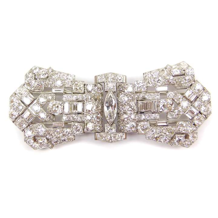 Art Deco diamond double clip brooch in the form of a stylised bow